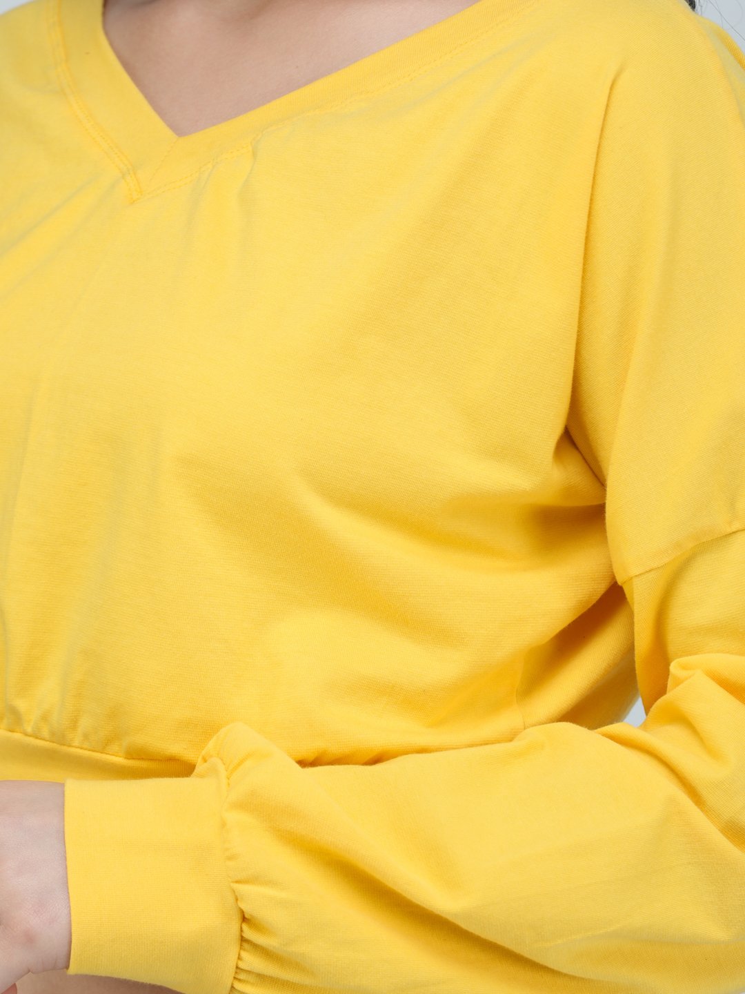 SCORPIUS YELLOW V NECK SWEATSHIRT STYLE CROP TOP