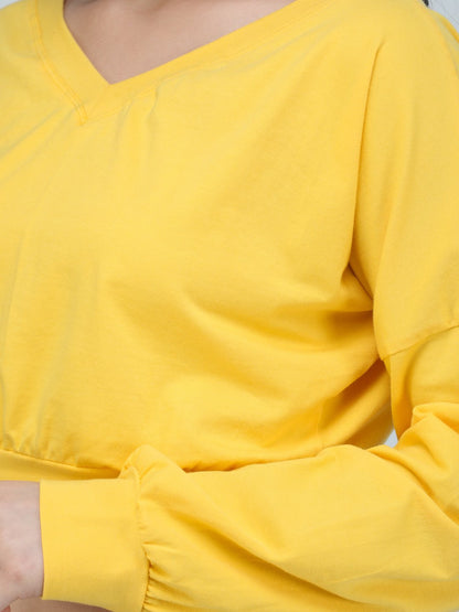 SCORPIUS YELLOW V NECK SWEATSHIRT STYLE CROP TOP