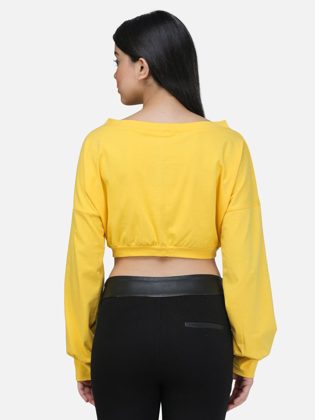 SCORPIUS YELLOW V NECK SWEATSHIRT STYLE CROP TOP