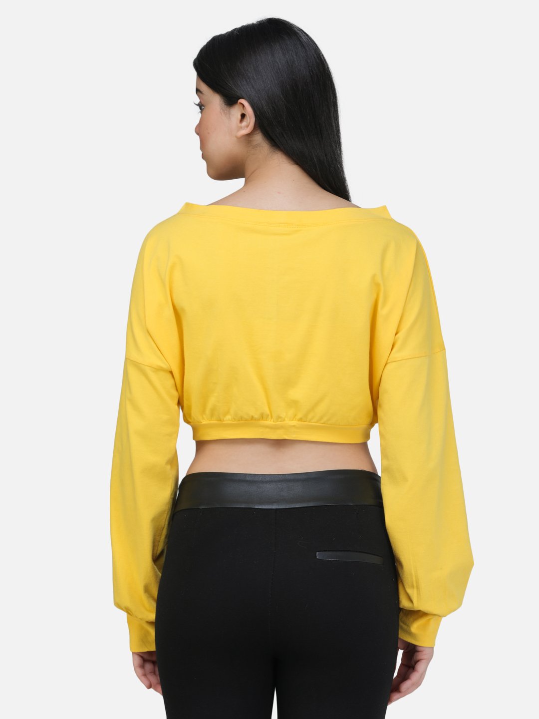 SCORPIUS YELLOW V NECK SWEATSHIRT STYLE CROP TOP