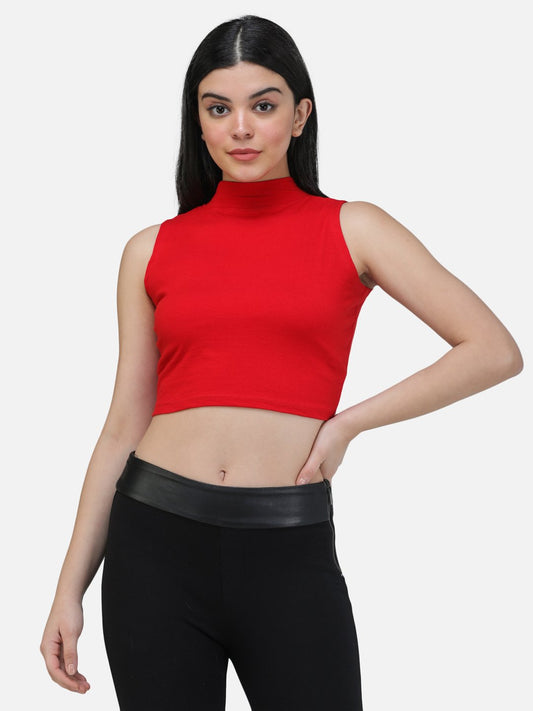 SCORPIUS RED CUT SLEEVE CROP TOP