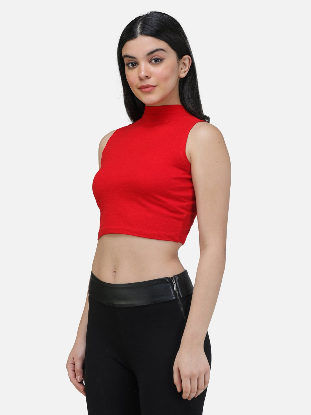 SCORPIUS RED CUT SLEEVE CROP TOP