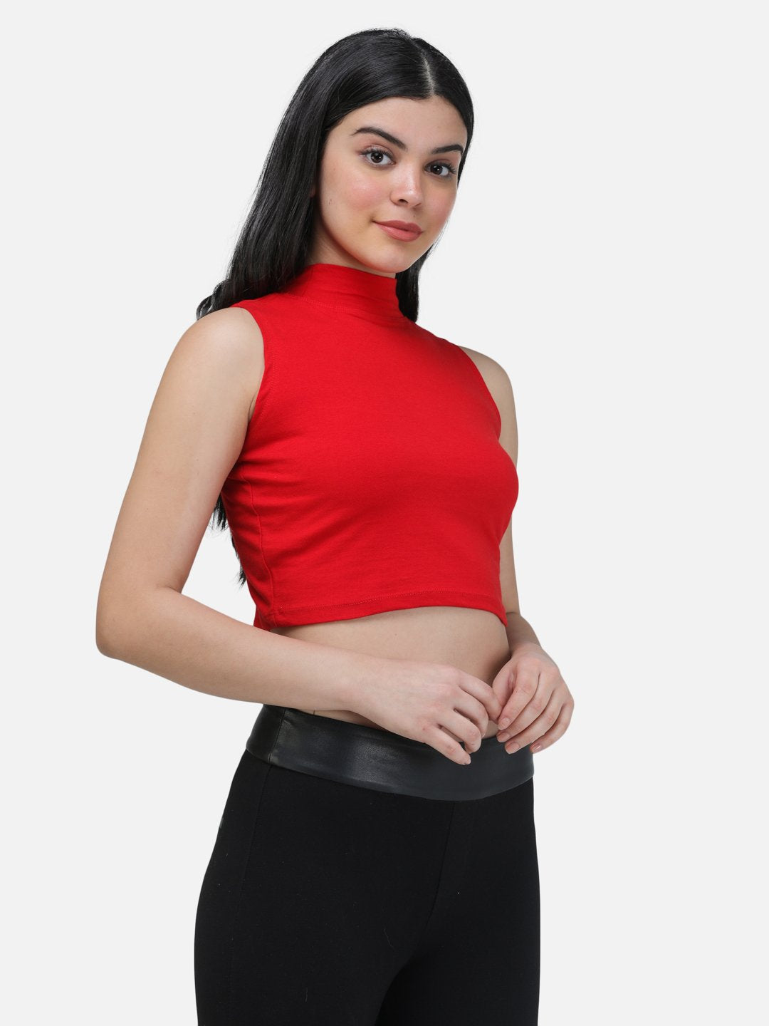 SCORPIUS RED CUT SLEEVE CROP TOP