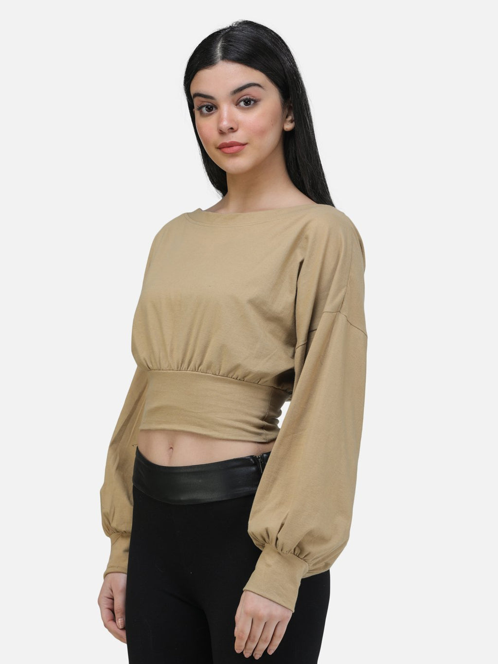 SCORPIUS GOLD BALOON SLEEVE CROP TOP