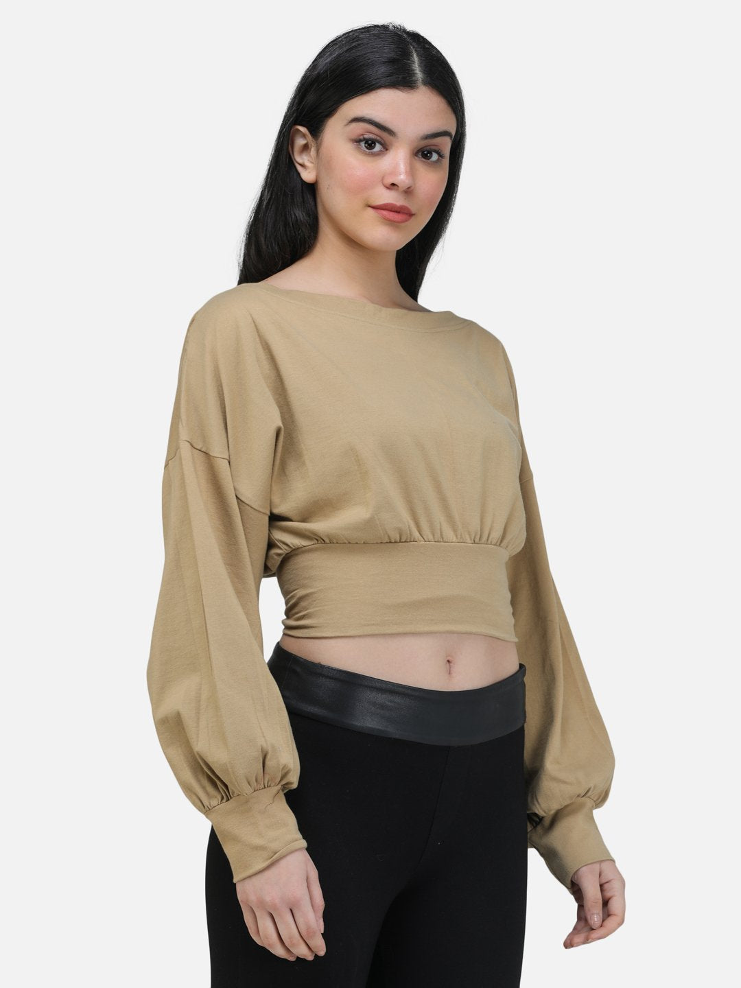 SCORPIUS GOLD BALOON SLEEVE CROP TOP