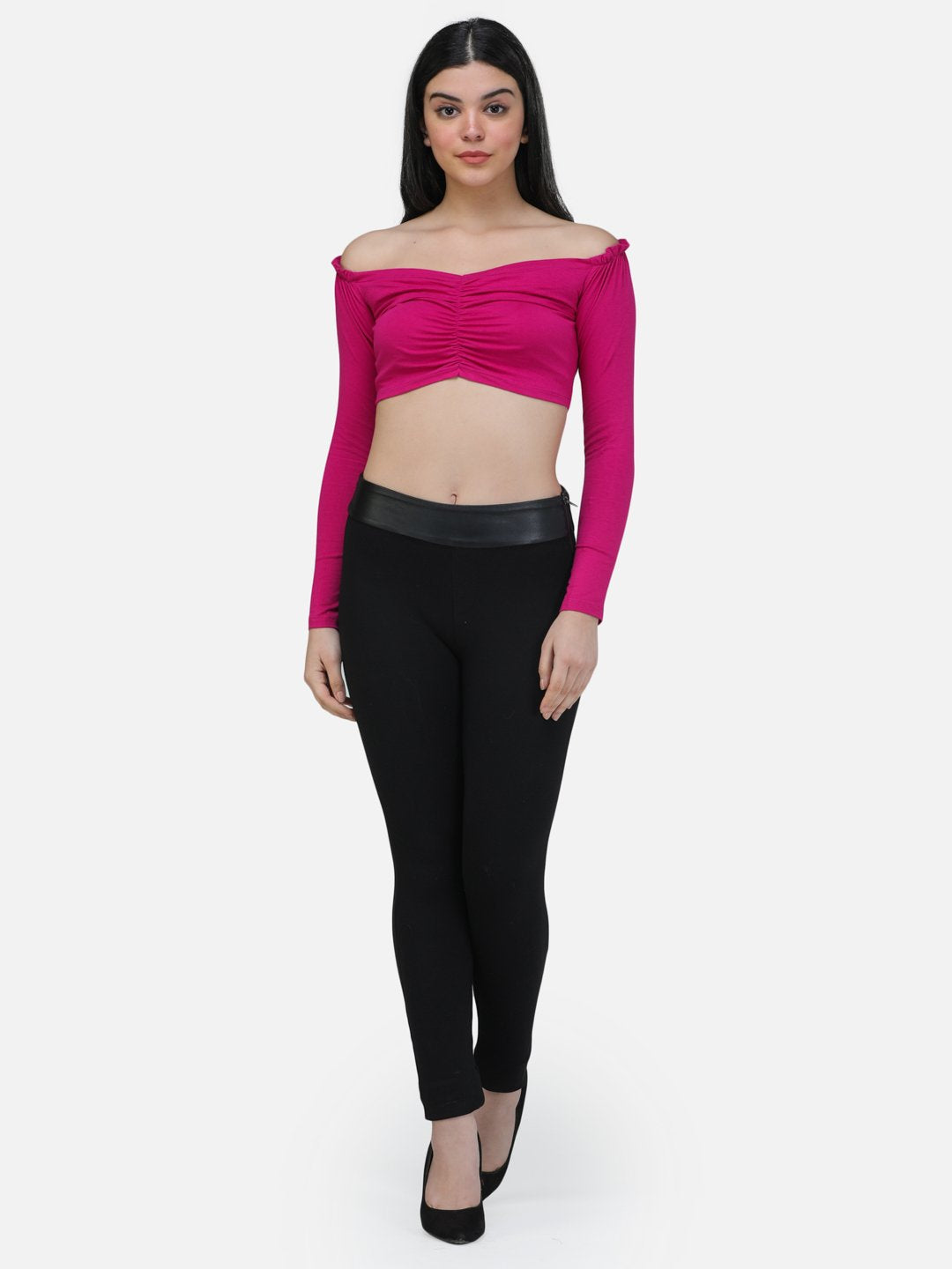 SCORPIUS PURPLE FRONT LASTIC FULL SLEEVE CROP TOP