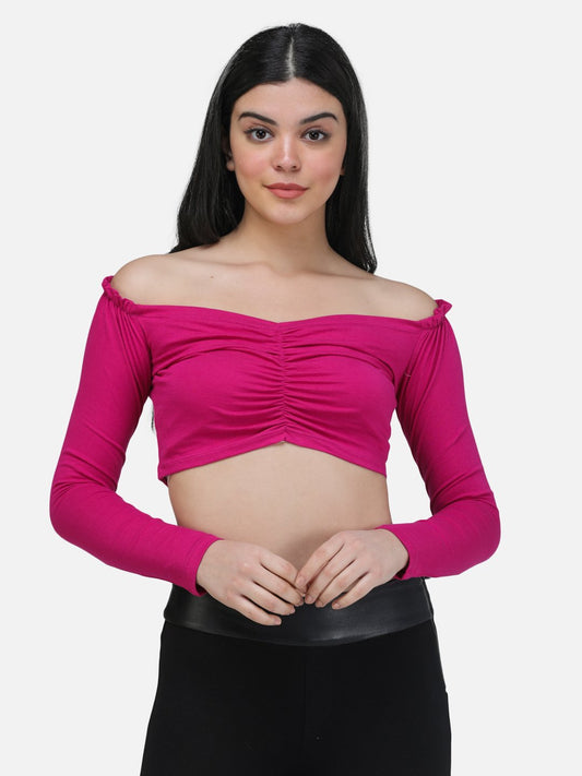 SCORPIUS PURPLE FRONT LASTIC FULL SLEEVE CROP TOP