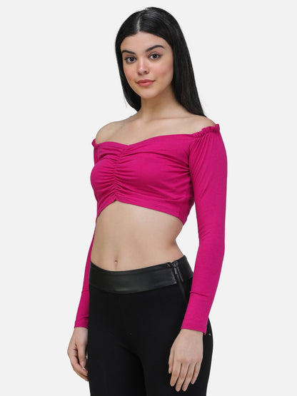 SCORPIUS PURPLE FRONT LASTIC FULL SLEEVE CROP TOP
