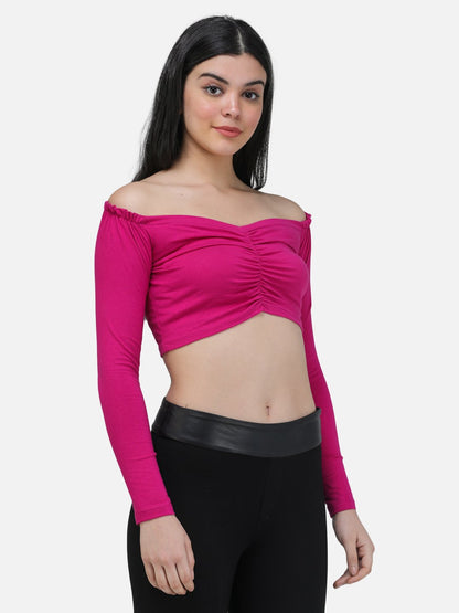 SCORPIUS PURPLE FRONT LASTIC FULL SLEEVE CROP TOP