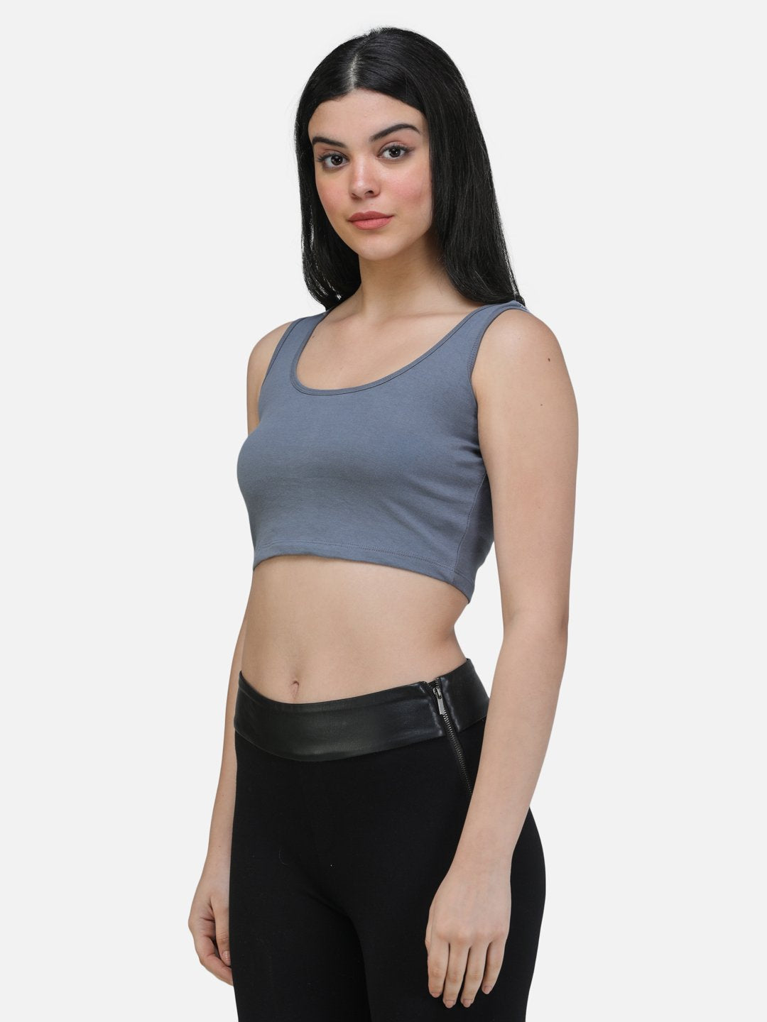 SCORPIUS GREY CUTSLEEVE CROP TOP