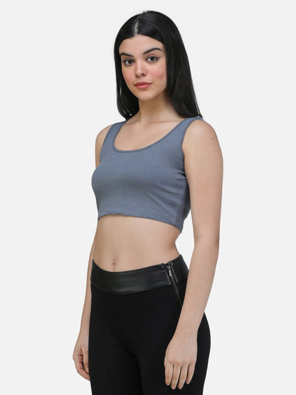 SCORPIUS GREY CUTSLEEVE CROP TOP