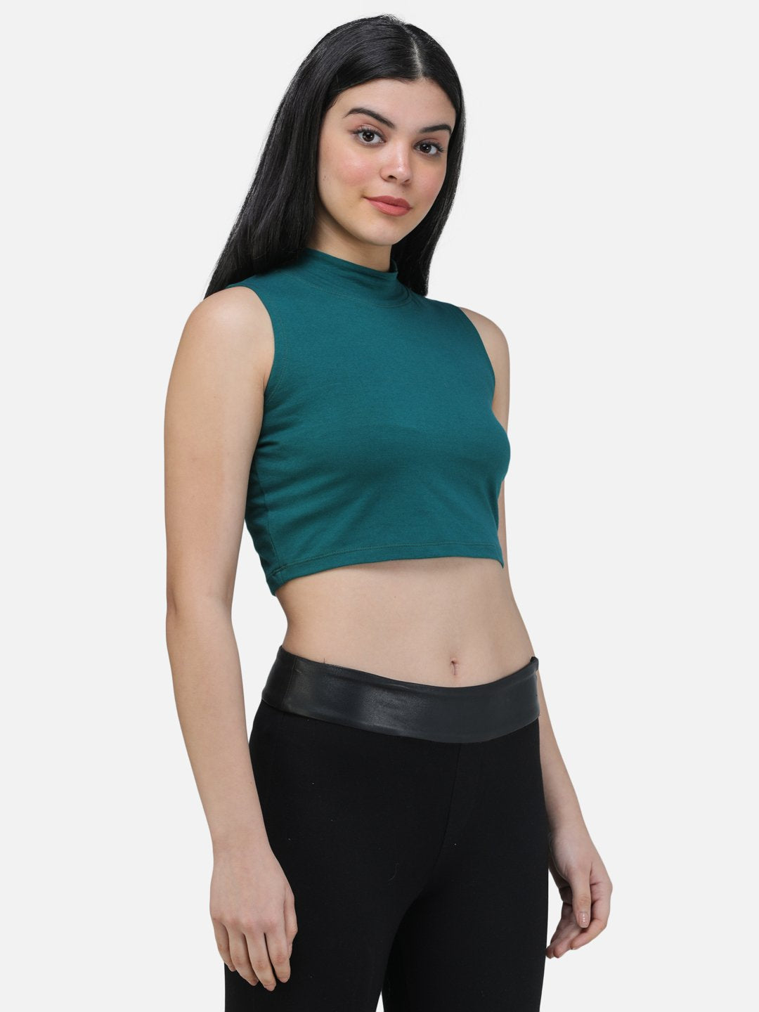 SCORPIUS GREEN CUT SLEEVE CROP TOP