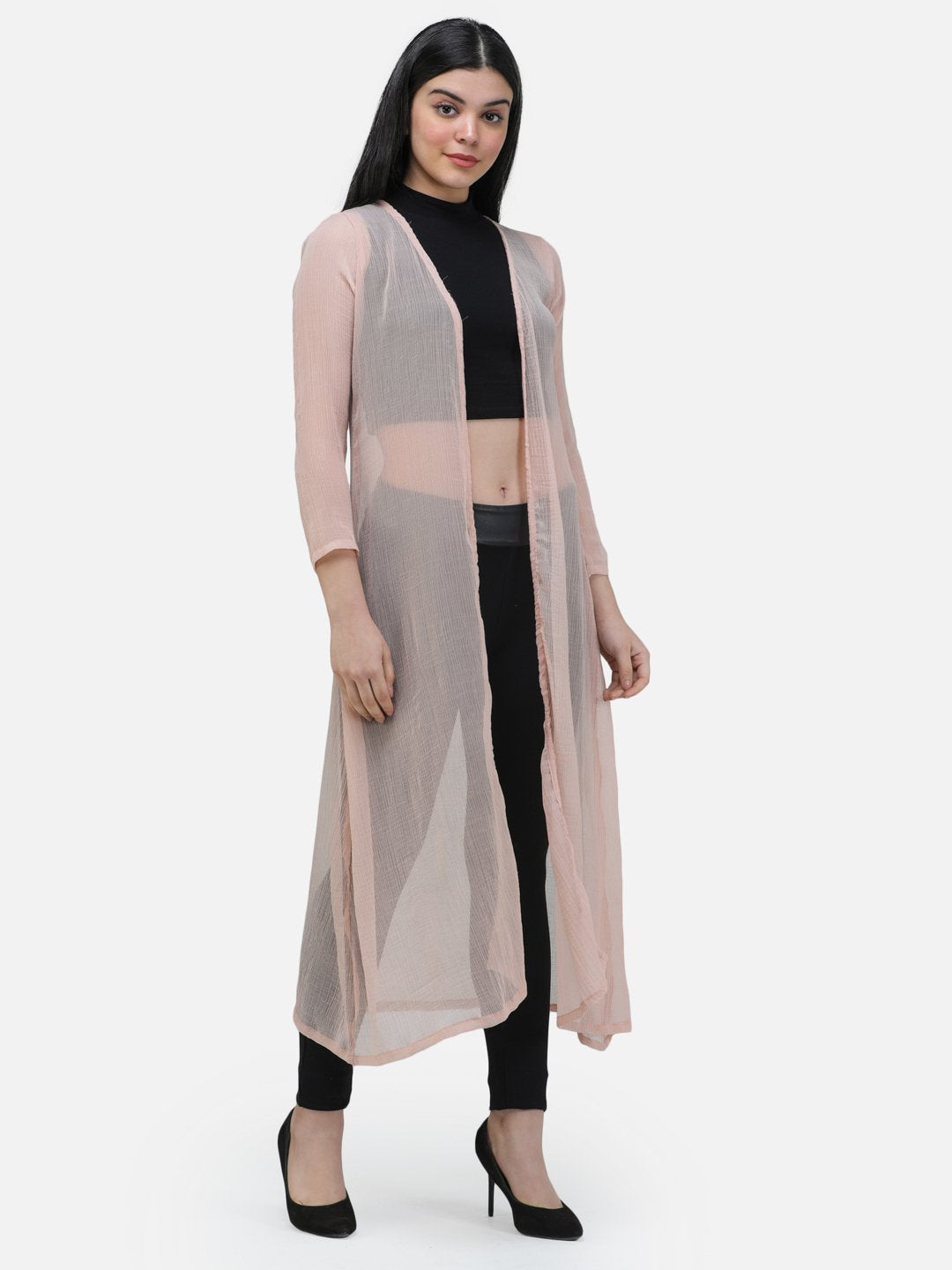 SCORPIUS CHIFFON  BEIGE SOLID LONG SHRUG