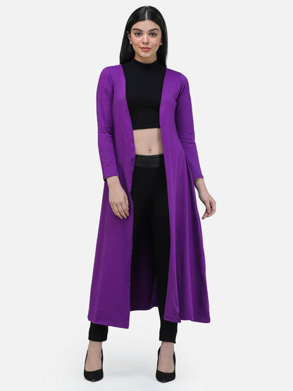 SCORPIUS Women Purple Solid Open-Front Longline Shrug