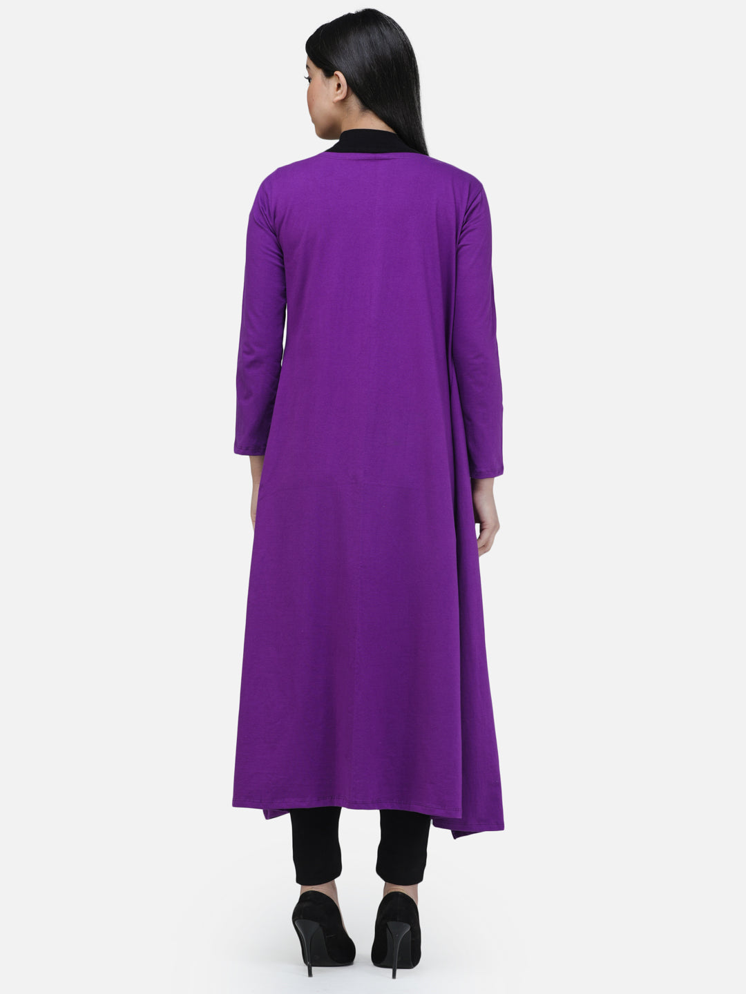 SCORPIUS Women Purple Solid Open-Front Longline Shrug