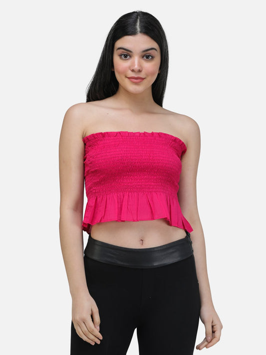 SCORPIUS MAGENTA SOLID OFFSHOULDER TOP WITH SMOKING