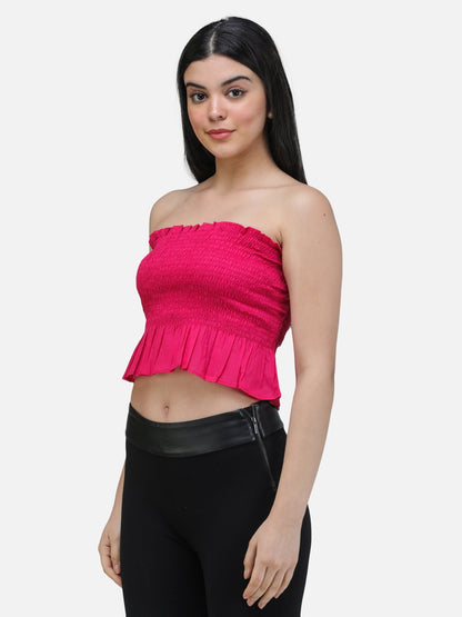 SCORPIUS MAGENTA SOLID OFFSHOULDER TOP WITH SMOKING