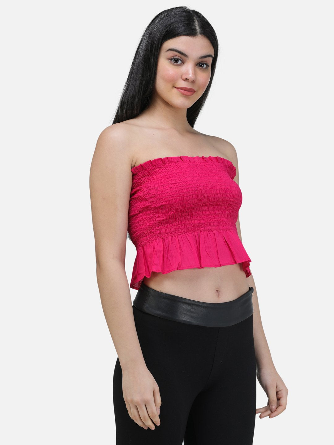 SCORPIUS MAGENTA SOLID OFFSHOULDER TOP WITH SMOKING