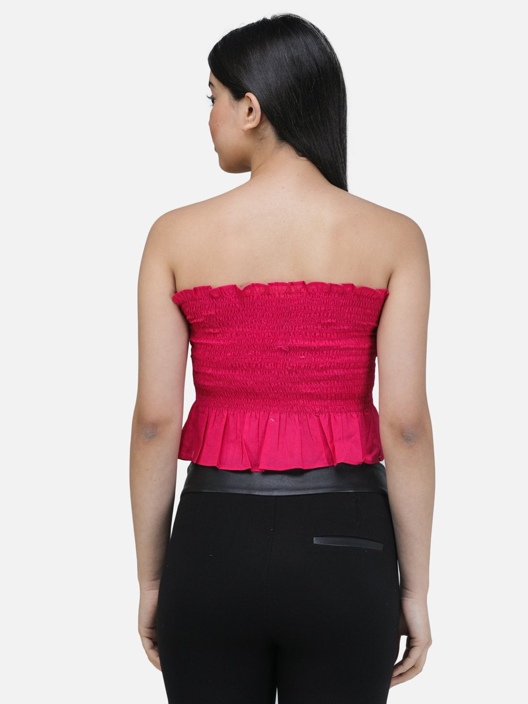SCORPIUS MAGENTA SOLID OFFSHOULDER TOP WITH SMOKING