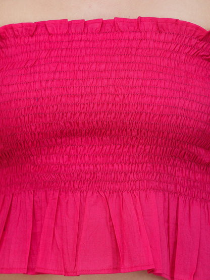 SCORPIUS MAGENTA SOLID OFFSHOULDER TOP WITH SMOKING