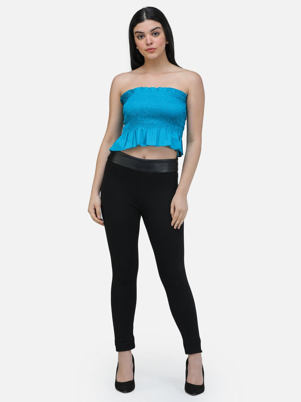SCORPIUS GREEN SOLID OFFSHOULDER TOP WITH SMOKING