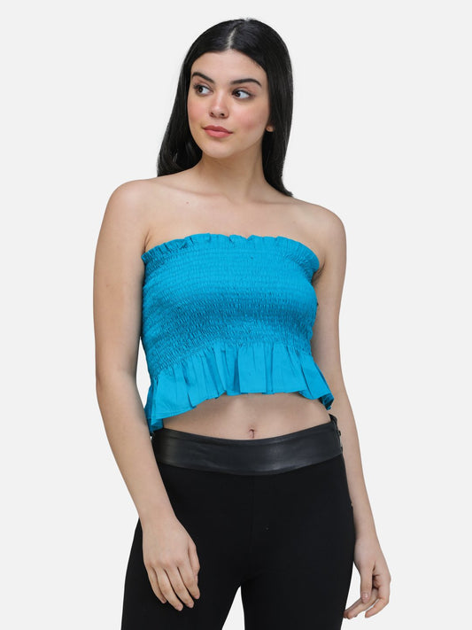 SCORPIUS GREEN SOLID OFFSHOULDER TOP WITH SMOKING