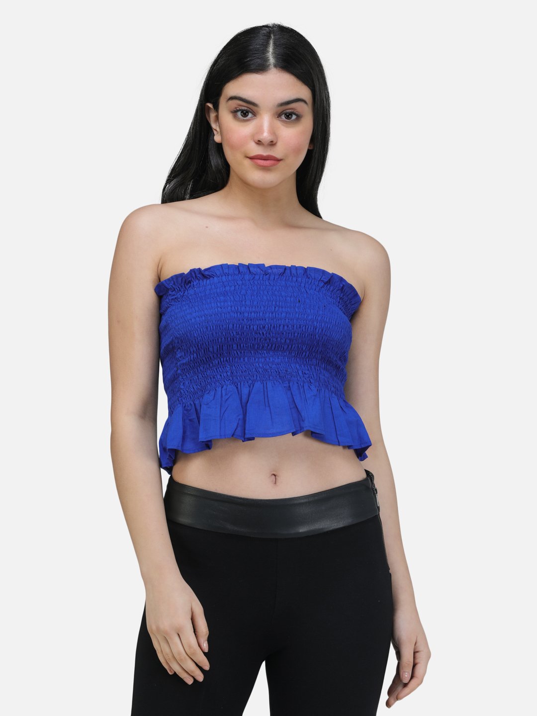 SCORPIUS ROYAL BLUE SOLID OFFSHOULDER TOP WITH SMOKING