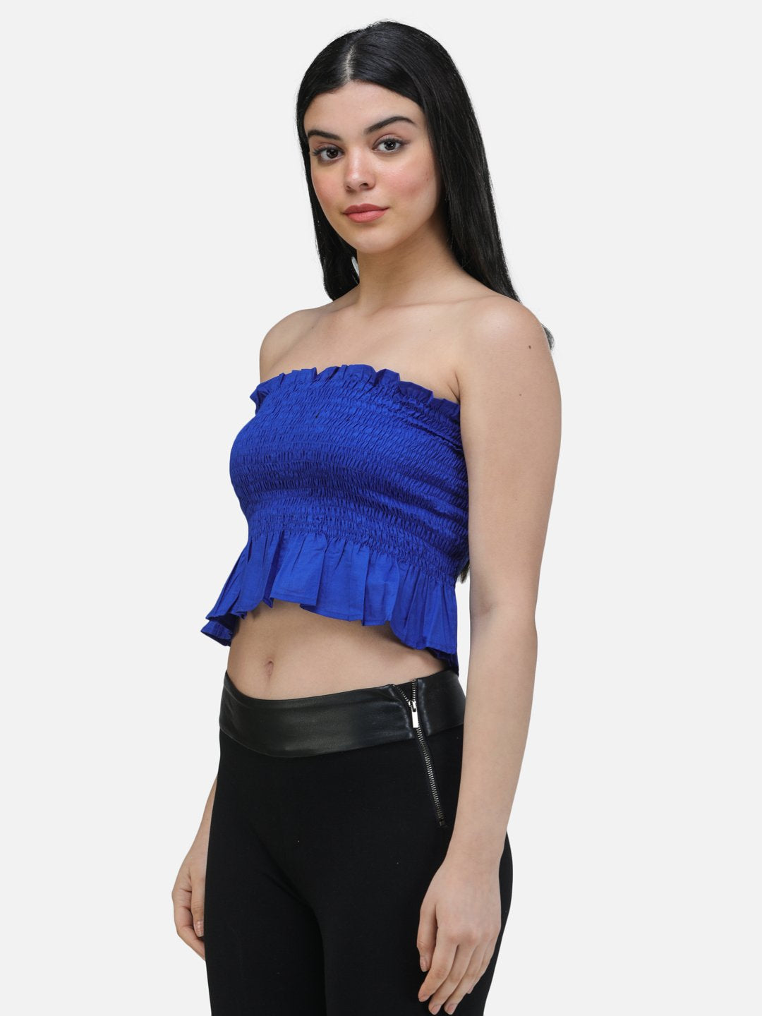 SCORPIUS ROYAL BLUE SOLID OFFSHOULDER TOP WITH SMOKING