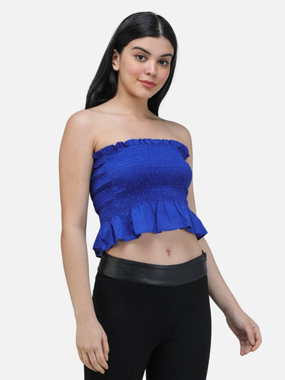 SCORPIUS ROYAL BLUE SOLID OFFSHOULDER TOP WITH SMOKING