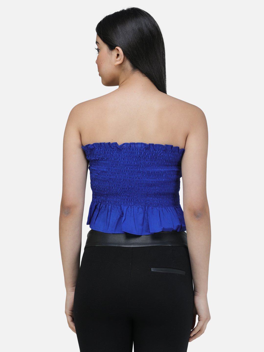 SCORPIUS ROYAL BLUE SOLID OFFSHOULDER TOP WITH SMOKING