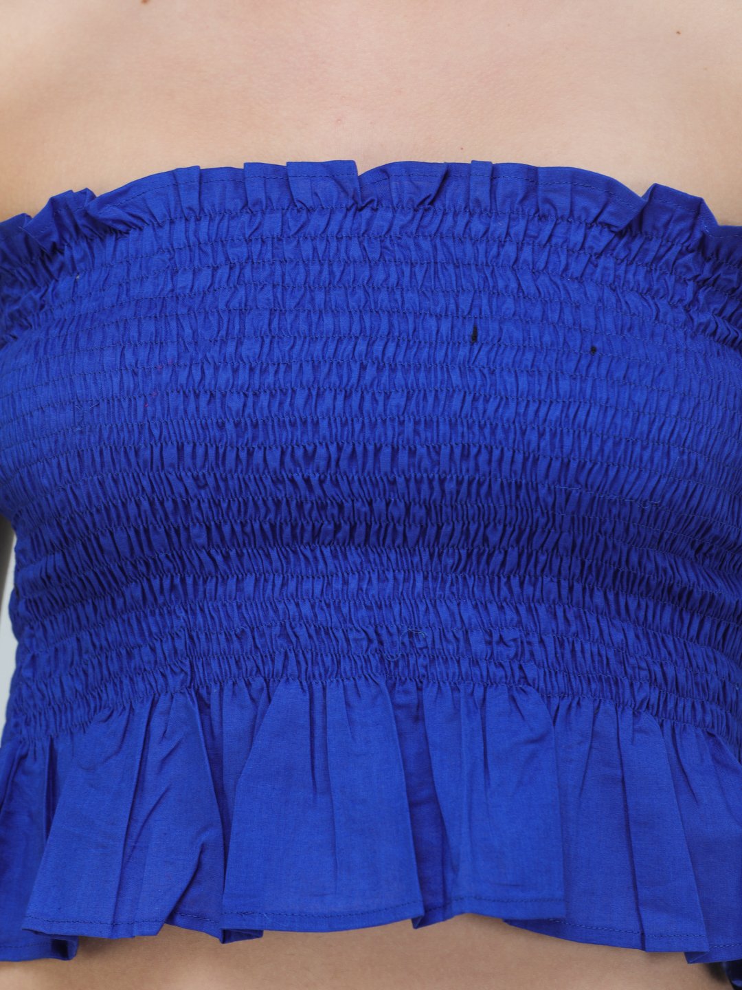 SCORPIUS ROYAL BLUE SOLID OFFSHOULDER TOP WITH SMOKING