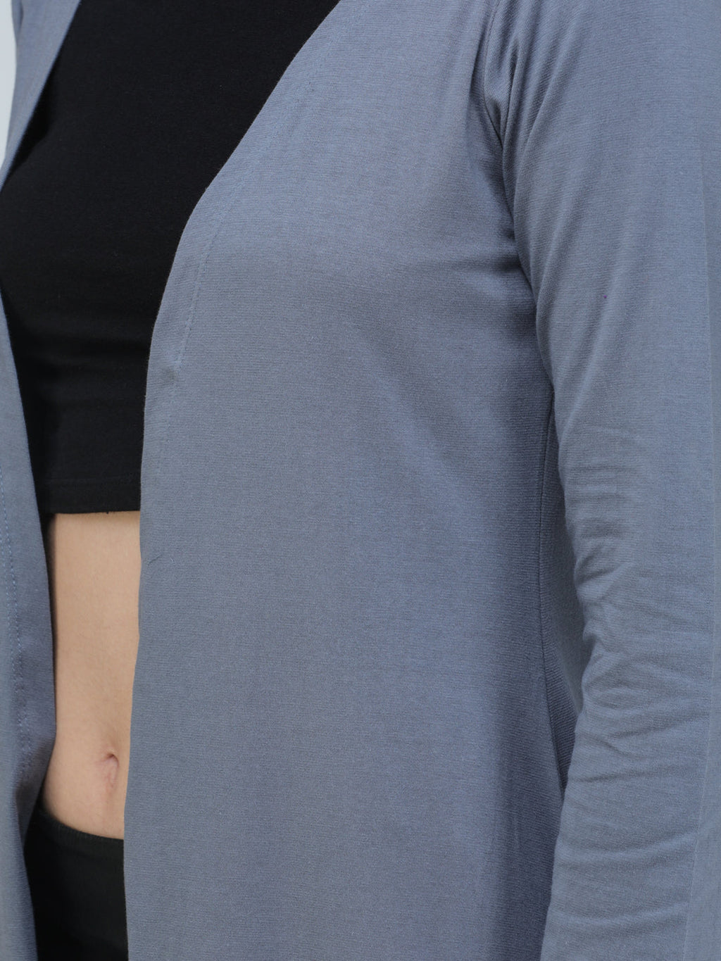 SCORPIUS Women Grey Solid Open-Front Longline Shrug