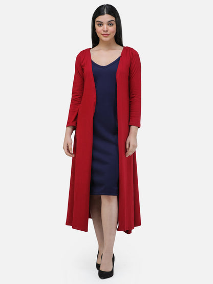 SCORPIUS Women Maroon Solid Open-Front Longline Shrug
