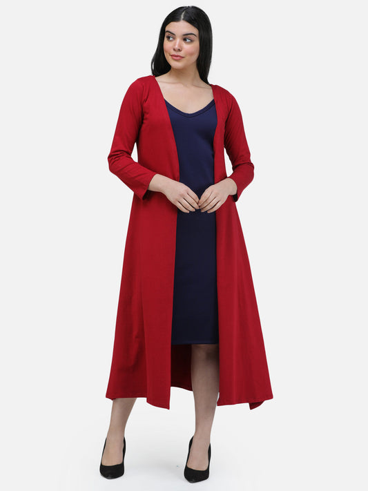 SCORPIUS Women Maroon Solid Open-Front Longline Shrug