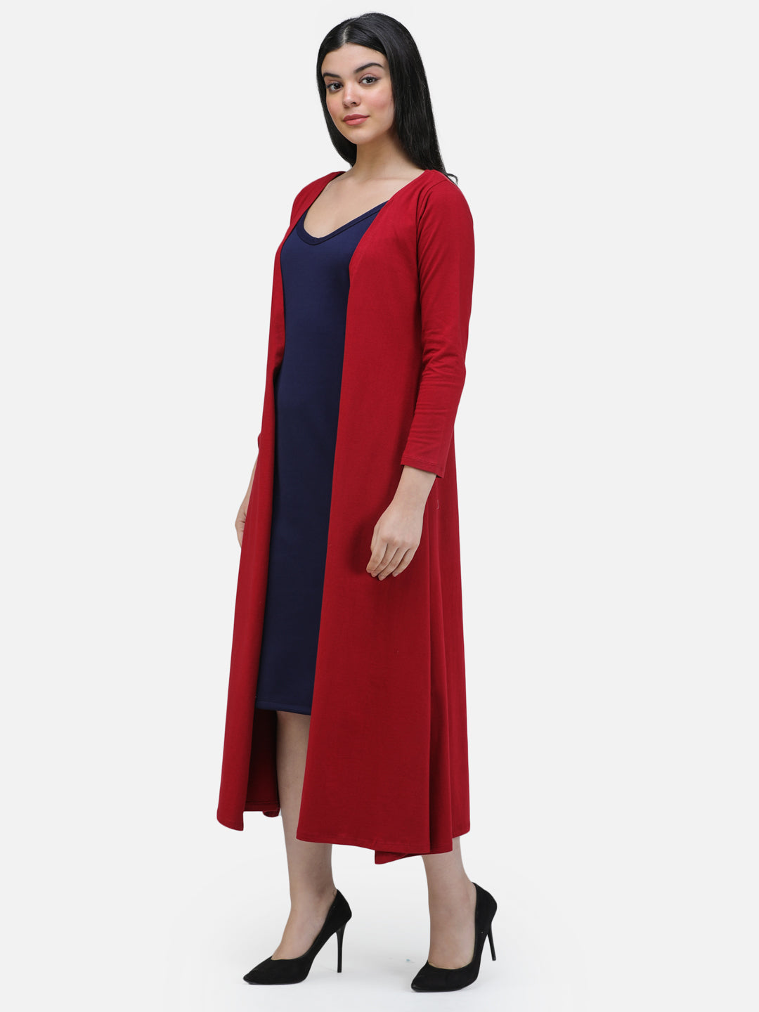 SCORPIUS Women Maroon Solid Open-Front Longline Shrug