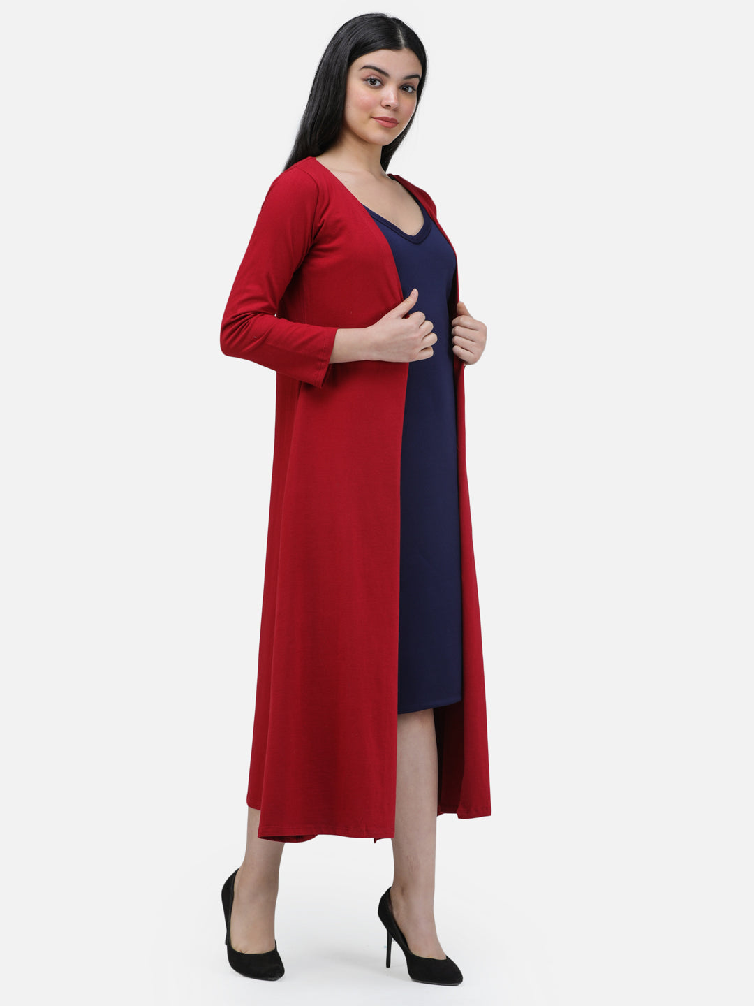 SCORPIUS Women Maroon Solid Open-Front Longline Shrug