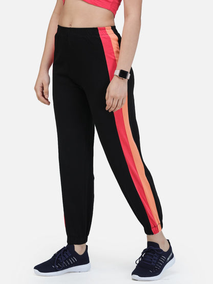 SCORPIUS BLACK TRACK PANT WITH TWO COLORED STRIPES
