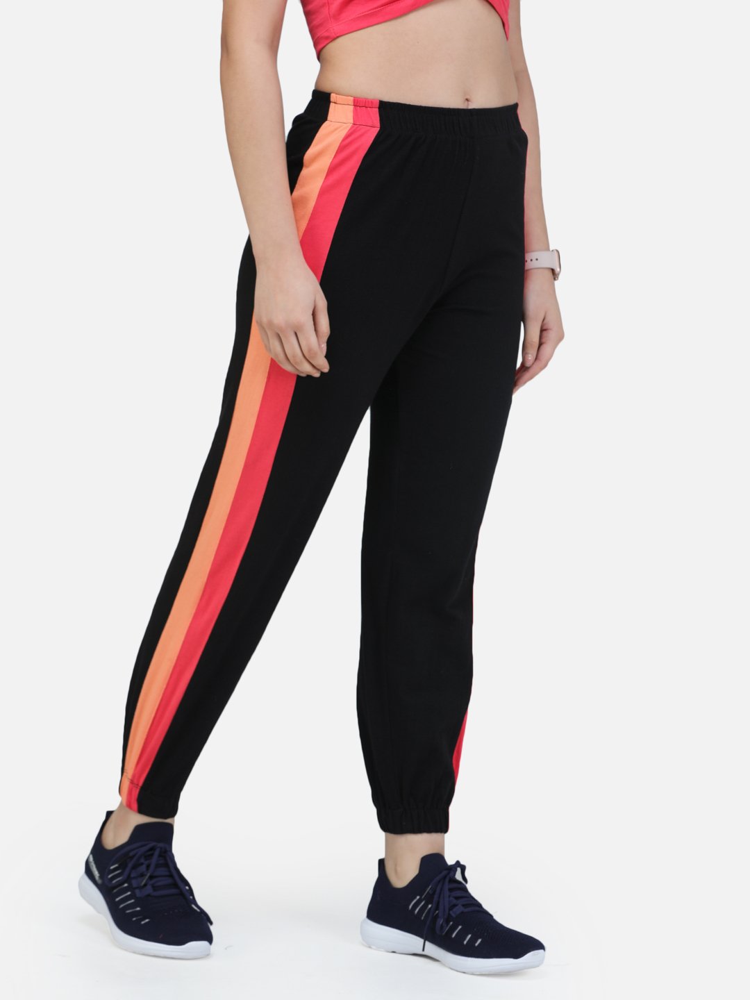 SCORPIUS BLACK TRACK PANT WITH TWO COLORED STRIPES  Cation Clothing