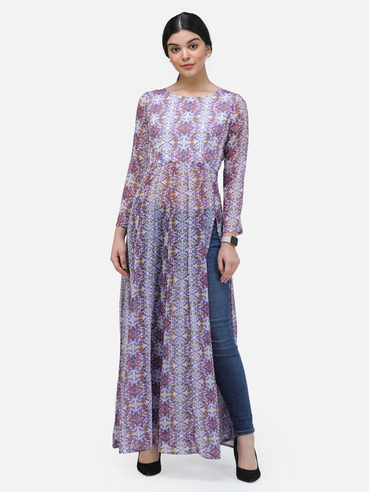 SCORPIUS PRINTED MULTICOLOR SIDE SLIT LONG TOP