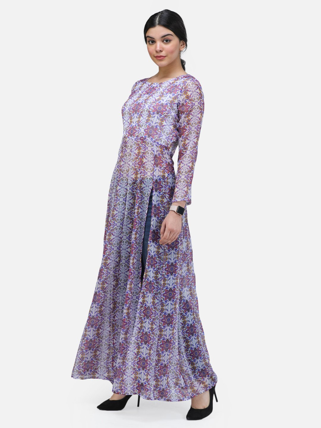 SCORPIUS PRINTED MULTICOLOR SIDE SLIT LONG TOP