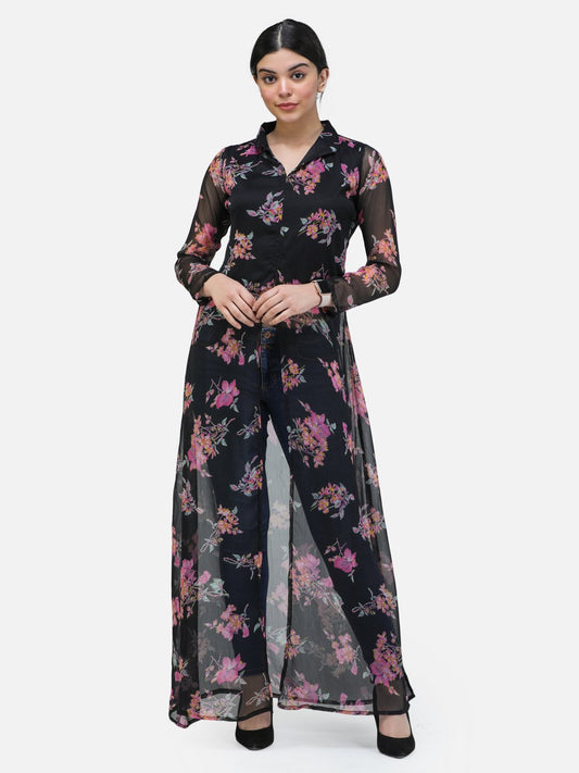 SCORPIUS BLACK COLLARED LONG TOP