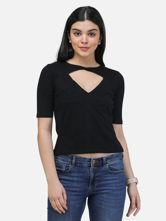 SCORPIUS BLACK STYLED NECK TOP