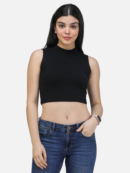 SCORPIUS BLACK CUT SLEEVE CROP TOP