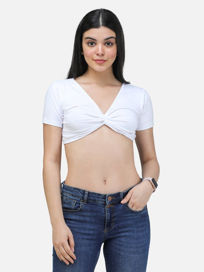 SCORPIUS WHITE FRONT CROSS CROP TOP