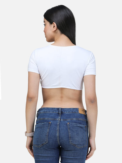 SCORPIUS WHITE FRONT CROSS CROP TOP