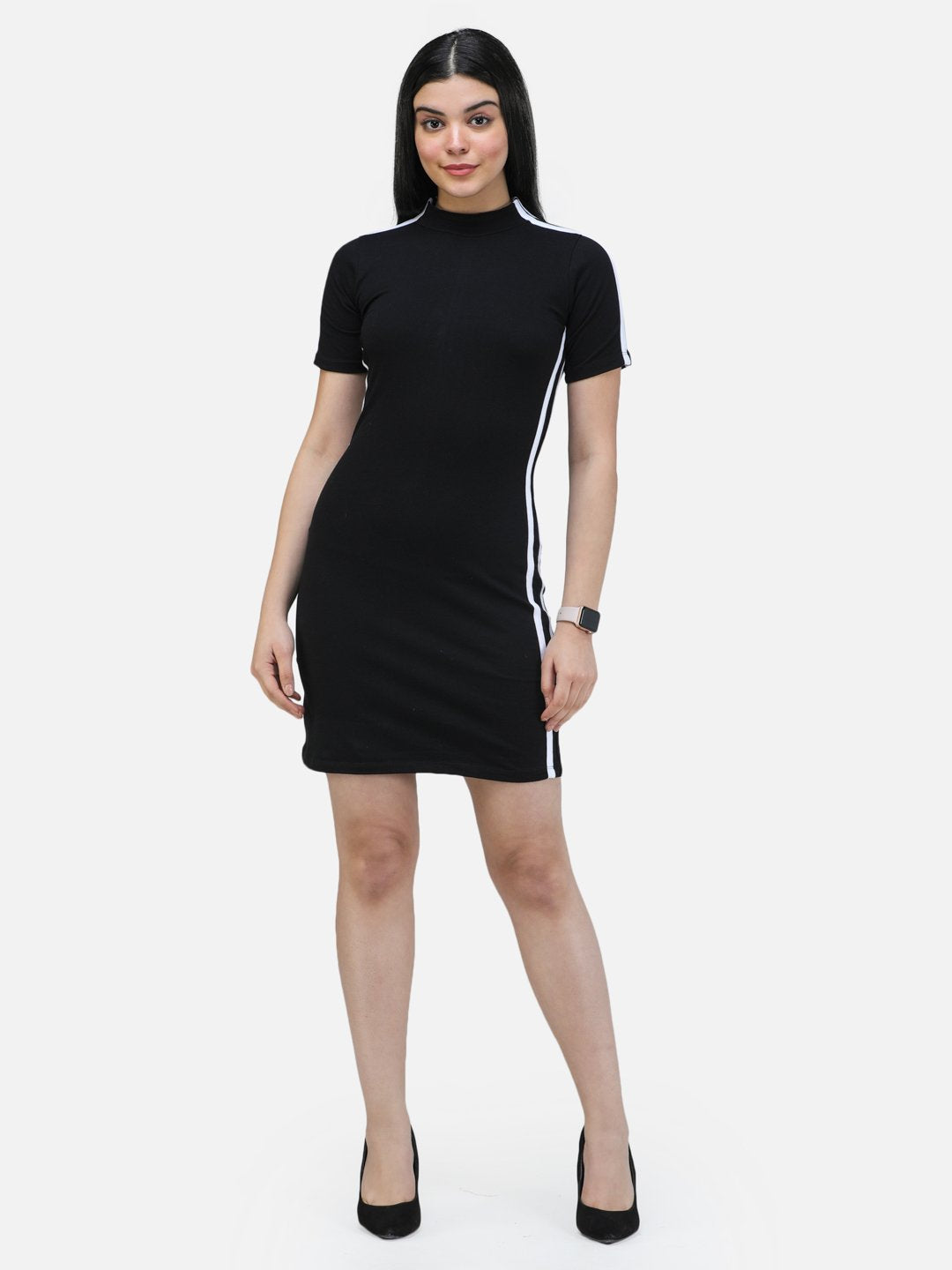SCORPIUS Black Solid Bodycon Dress