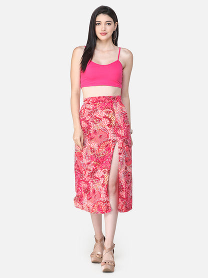Scorpius Pink & Off-White Printed Straight Midi Skirt