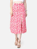 Scorpius Pink & Off-White Printed Straight Midi Skirt