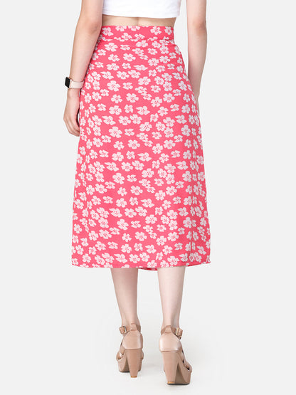 Scorpius Pink & Off-White Printed Straight Midi Skirt