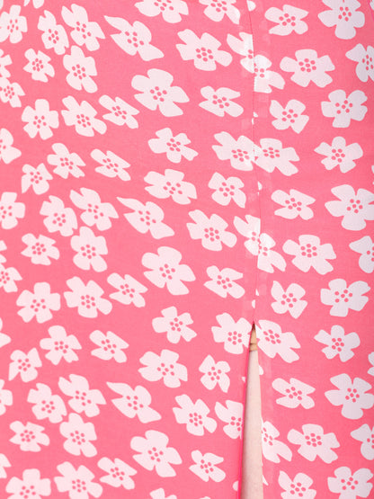 Scorpius Pink & Off-White Printed Straight Midi Skirt